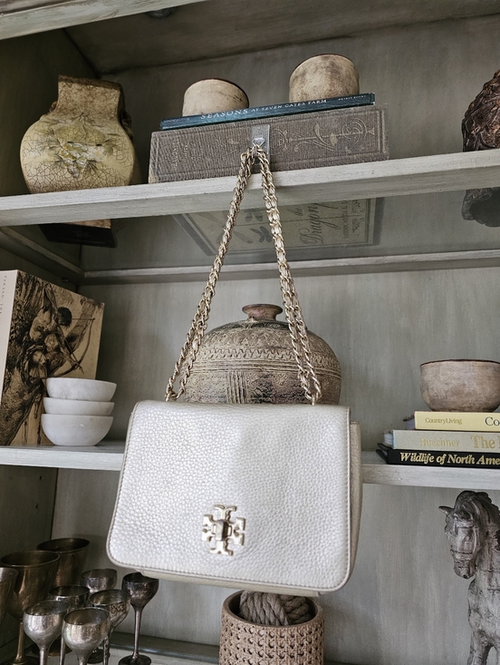 Tory Burch Handbags - Tory Burch Mercer Adjustable Shoulder Bag White Gold Metallic